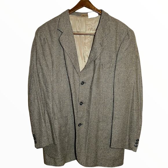 Cellini Tweed Blazer Sports Coat 3 Button Pockets Tan Black 44L - Picture 1 of 4